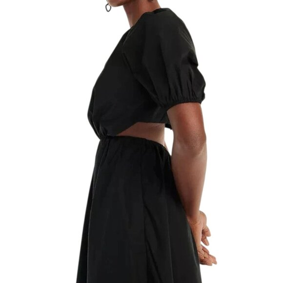 J. Crew Womens Plus Size 14 Black Side Cutout Poplin Midi Dress - Picture 2 of 14